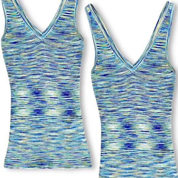 Vintage Bebe Space Dye Rayon Knit Cami Tank Top Blue Green Y2K Stretch Size S - Picture 2 of 8